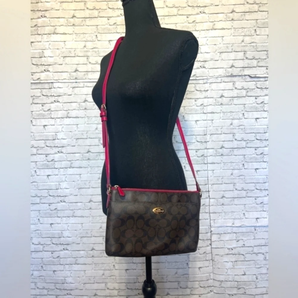 Coach Signature Crossbody Handbag Brown and Raspberry * - Picture 3 of 16